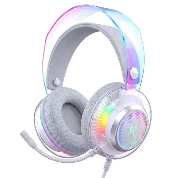 Pro USB Gaming Headset for PC, Computer Headphones with Noise-Cancelling Mic, 7.1 Surround Sound, RGB Light - Wired for PS4/PS5/Laptop Silver