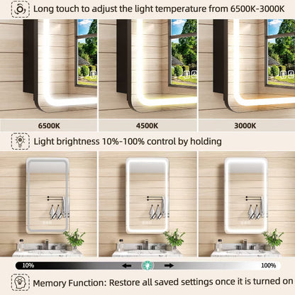 FAMYYT 16x28 inch LED Bathroom Medicine Cabinet with Mirror and Lights, Surface/Recessed Vanity Mirror Organizer, 3-Color Light Adjustment, Black