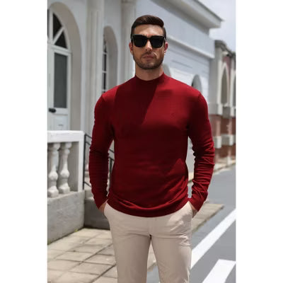 COOFANDY Men's Slim Fit Wool Silk Blend Turtleneck Long Sleeve Pullover Sweater Black M