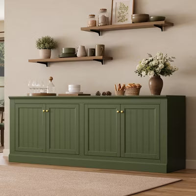 AMERLIFE 72" Modern Sideboard Buffet Cabinet with Adjustable Shelves, Olive Green