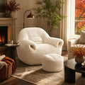 LauKingdom Cream White Bean Bag Chair with Ottoman for Living Room Bedroom Apartment Comfy Faux Fur Lounge Sofa