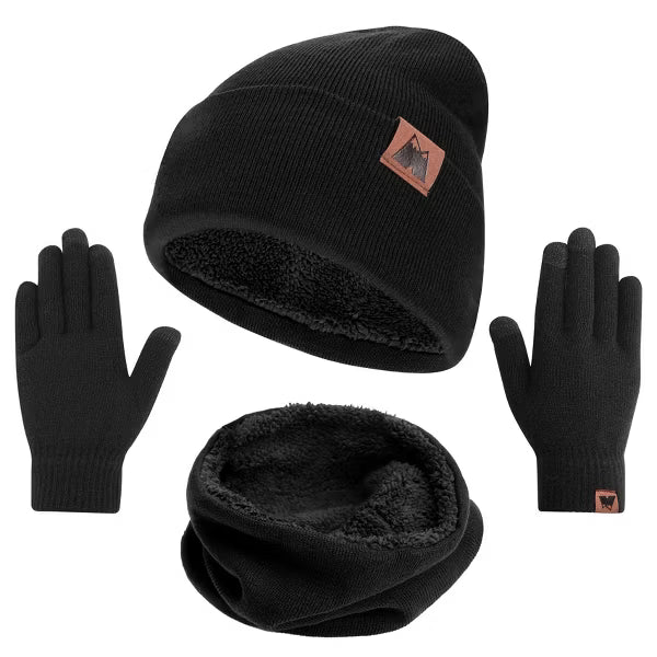 Mysuntown Winter Beanie Hat and Gloves for Women & Men, Winter Hat Scarf and Touch Screen Gloves 3-Piece Set, Cold Weather Knit Fleece Lined Warm Sets