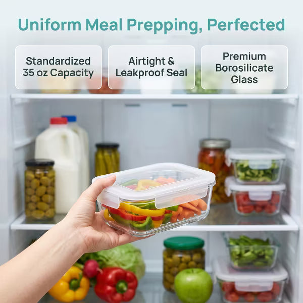 LauKingdom 5 Pack 35oz Pure White Borosilicate Glass Food Storage Containers with Lids for Meal Prep and Premium Kitchen Organization