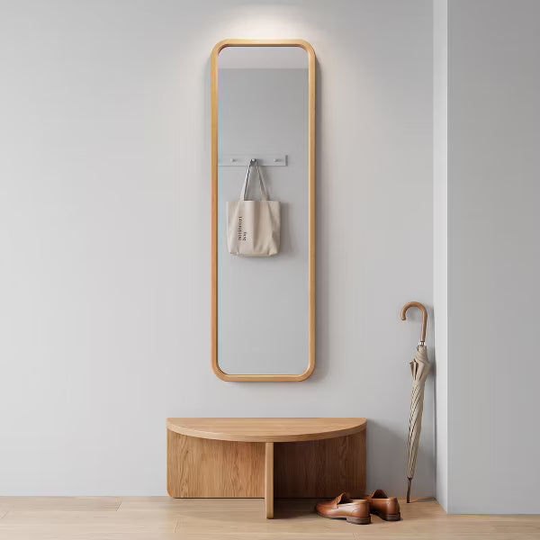 Natural Solid Beech Wood Full Length Floor Mirror with Stand Wall Mounted Dressing Mirror Bedroom Living Room Entryway