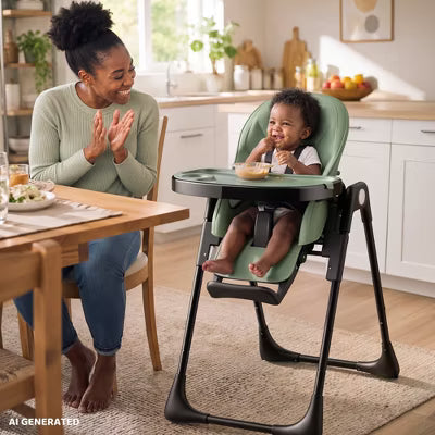 Kinder King Foldable High Chair for Baby, Toddler Feeding Chair with Detachable Double Trays, Green