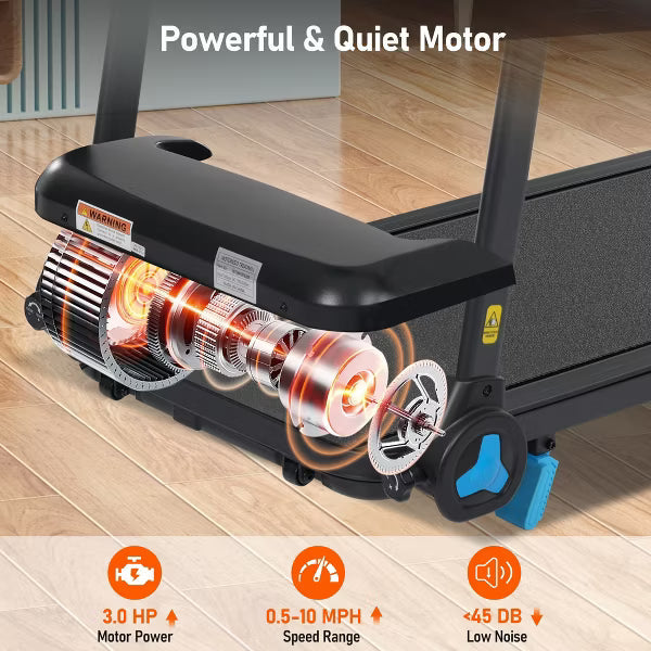 3.0 HP Folding Treadmill for Home, Incline Treadmill with 10 MPH Speed, 300 Lbs Capacity, Quiet Motor, Heart Rate Monitor, USB-C & Bluetooth