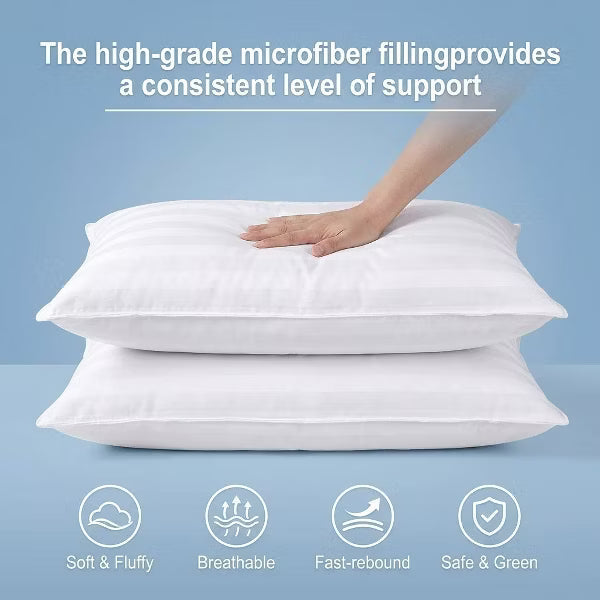 Hotel Collection Bed Pillows for Sleeping 2 Pack Queen Size，Pillows for Side and Back Sleepers,Super Soft Down Alternative Microfiber Filled Pillows