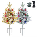 2Pcs Battery Powered Lighted Christmas Tree?Urn Filler With Light Artificial Xmas Trees Light with Berries Balls LED Pathway Pine Tree IP44 Waterproof