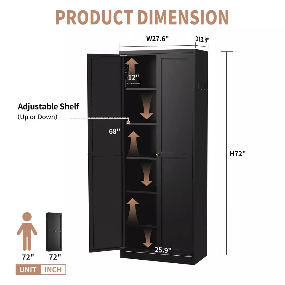VIYET 72" Tall Metal Pantry Cabinet with 5 Adjustable Shelves, Freestanding Kitchen Storage Cabinet for Pantry, Bathroom