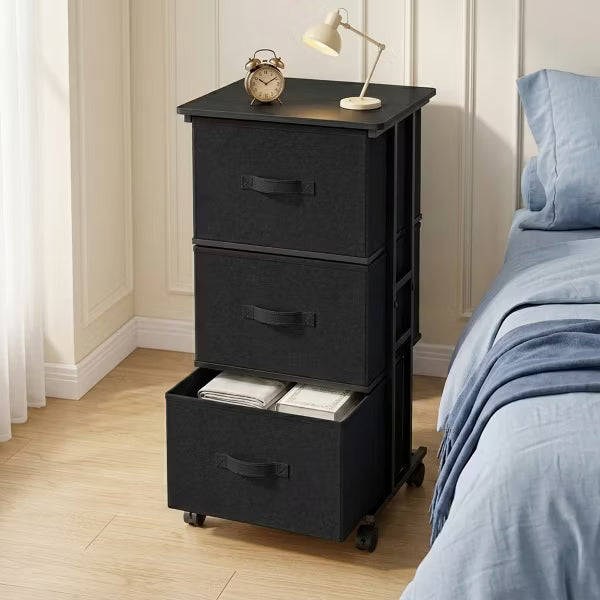 Rolling Nightstand with 3 Drawers, Mobile Storage Cabinet on Wheels for Bedroom&Living room, Apartment&Dorm Essentials