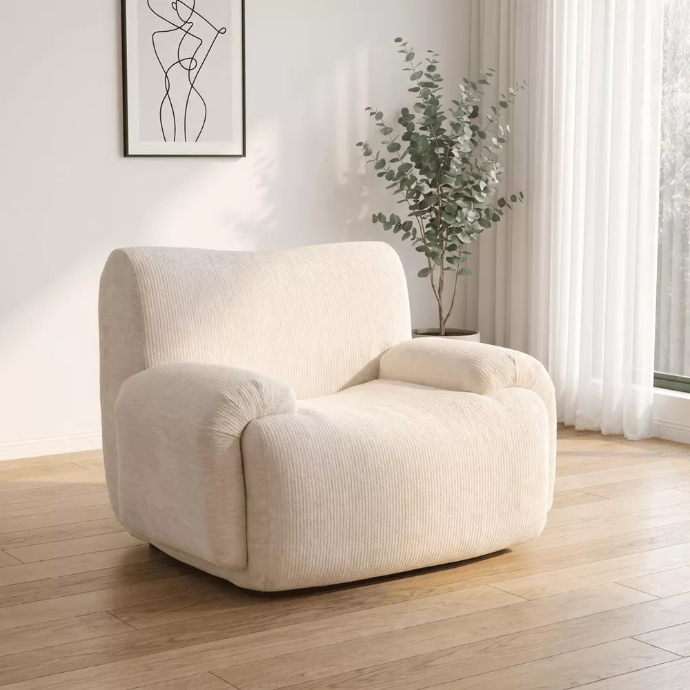 43" Wide Modern Oversized Chenille Accent Chair, Boneless Lounge Armchair with Deep Seat for Living Room, Bedroom, Apartment & Dorms, Beige