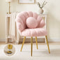 Karl Home Teddy Plush Seashell Vanity Chair with Pillow, Upholstered Makeup Accent Chair with Gold Metal Legs for Bedroom