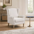 Modern Accent Chair with Solid Wood Legs, Upholstered Wingback Armchair Stripe Design for Living Room Bedroom Office