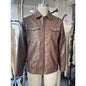 COOFANDY Men's Faux Leather Lapel Zip Up Jacket with Chest Pockets Brown S