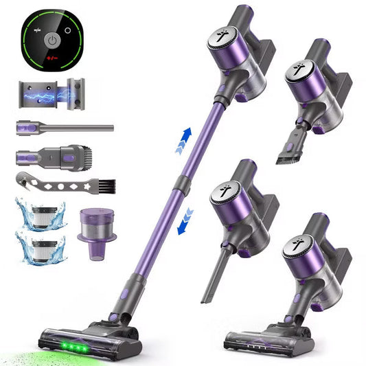 Teendow Vacuum Cleaner for Home 300W, 50kPa Brushless Motor Cordless Stick Vacuum Rechargeable for Per Hair, Carpet, All Floors,Purple