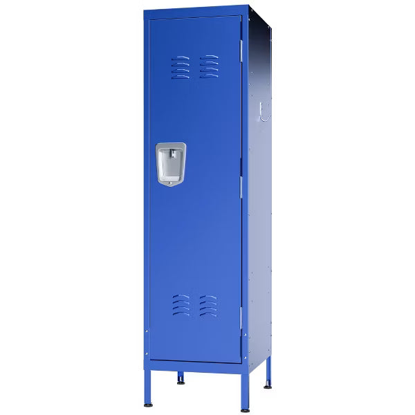 VIYET 55" Blue Metal Wardrobe Cabinet, Slim Steel Clothing Storage Locker with Lock, Ventilated Door, Side Hooks & Anti-Tip Design
