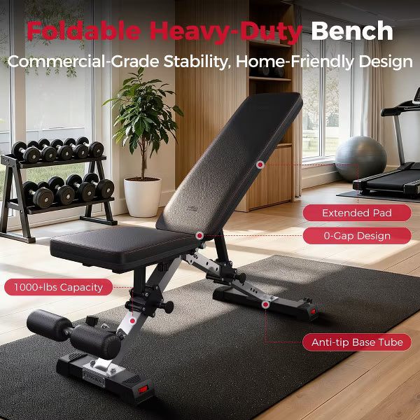 FED FITNESS Adjustable Weight Bench - Heavy Duty Foldable Bench for Full Body Workout,1000 lbs Capcity for Home Gym Fitness Exercise Utility