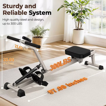 FEIERDUN Hydraulic Rowing Machine for Home, Compact Adjustable Rower with 12 Resistance Levels, 300LBS Weight Capacity, Full Body Workout Equipment