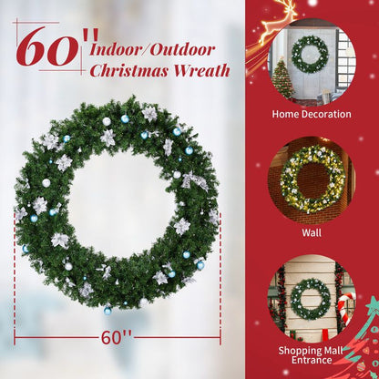Karl Home Lighted PVC Christmas Wreath with Blue and Sliver Ornaments