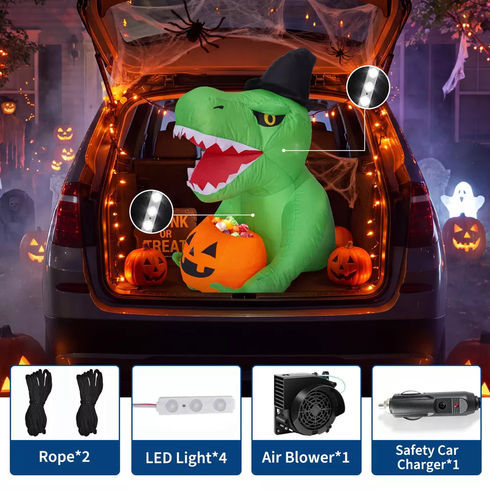 Garvee 4.5FT Halloween Inflatables Dinosaur Trunk or Treat Car Decorations with LEDs