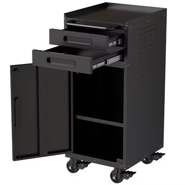 VIYET 34" Narrow Rolling Tool Cabinet with Lockable Door & 2 Drawers, Slim Metal Storage Organizer on Wheels