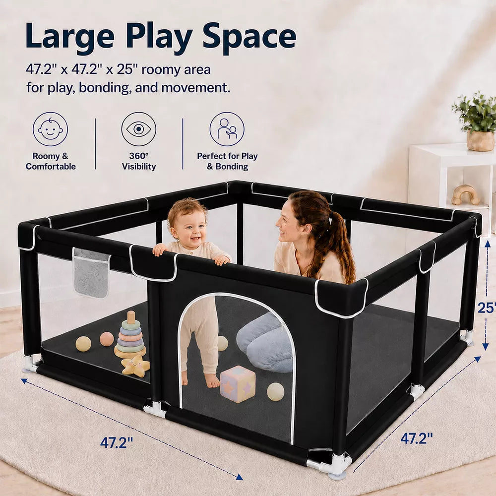 Kmaier Baby Playpen,Large Indoor and Outdoor Play Yards,360° Visibility,For Toddler-(Grey)