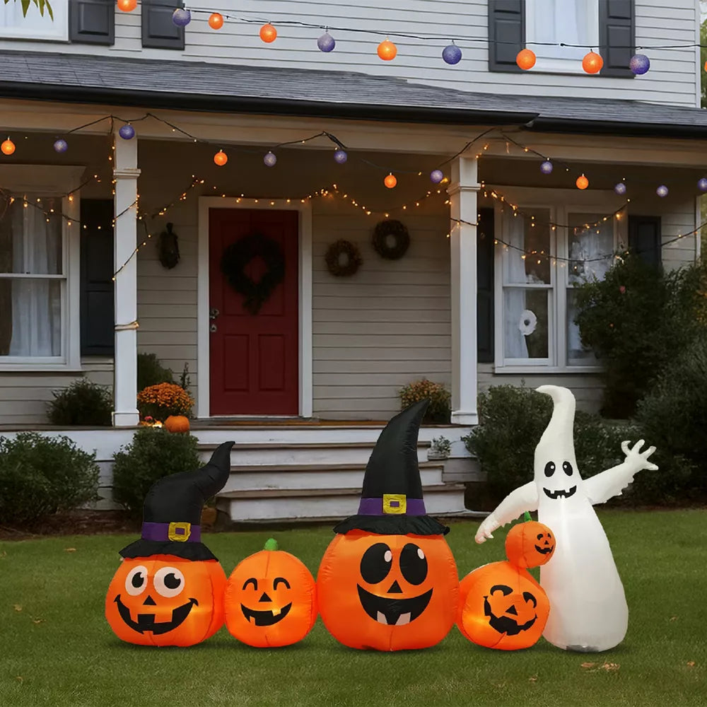 8FT Inflatable Pumpkin Ghost Halloween Decorations Outdoor, Yard Halloween Decor with Built-in Fan, Weather-Resistant & Easy Storage