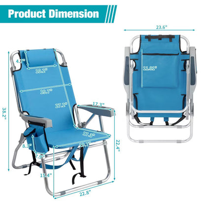 Karl Home Single 5-Position Classic Lay Flat Folding Backpack Beach Chair