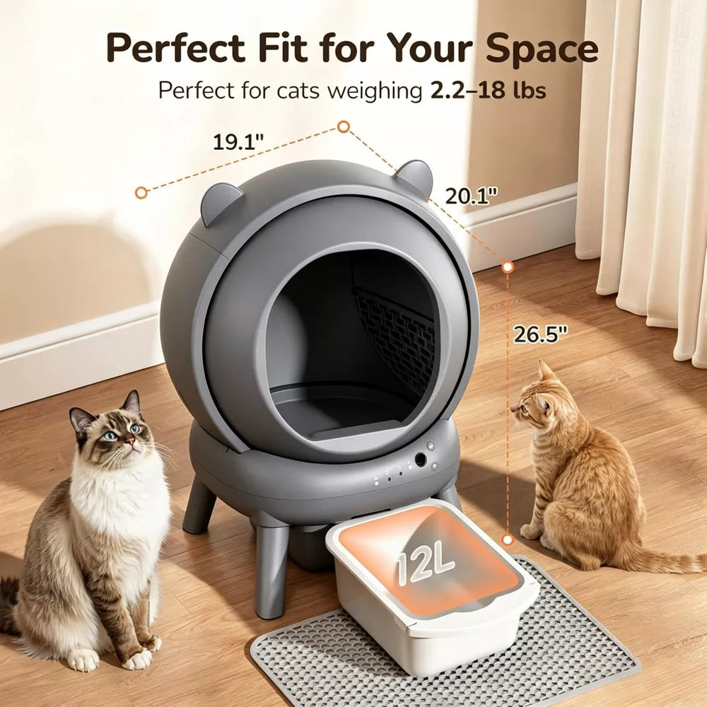 Cumrige Self Cleaning Automatic Cat Litter Box for Multiple Cats Grey