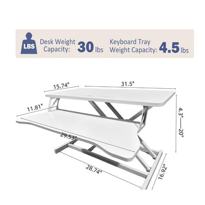 NIMO 32 Inch Desk Converter, Height Adjustable Sit to Stand Riser with Wide Keyboard Tray Computer Standing, White