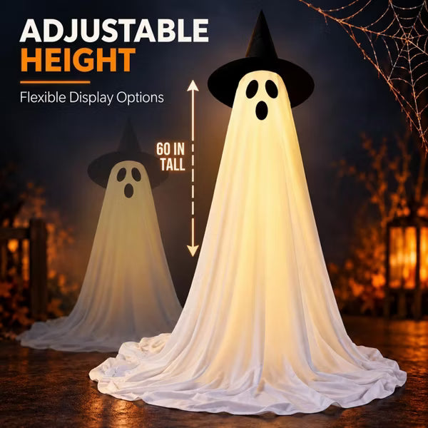 LauKingdom 60" White 2-Pack Lighted Halloween Ghost Decorations with Remote and 6-Hour Timer for Porch, Yard and Indoor Parties