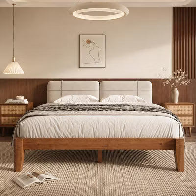 AMERLIFE Full Solid Wood Platform Bed Frame with Tool-Free Joinery, Brown