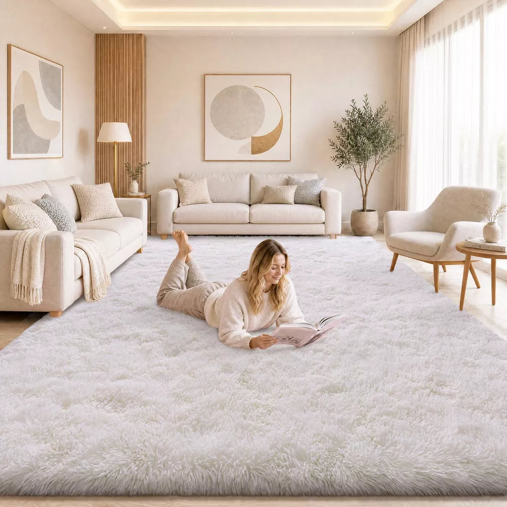 LOVEVOOK Cream White Area Rugs for Living Room Bedroom, Non-Slip Fluffy Soft Shag Rug, Plush Carpet for Home Dorm Decor Aesthetic 5x7 Feet