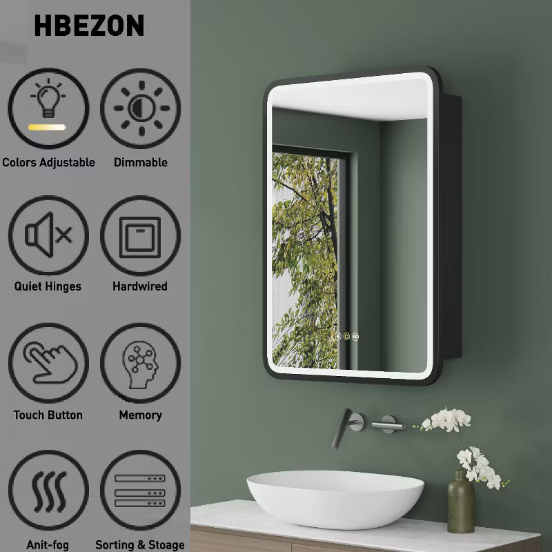 Aris 16"x28" LED Medicine Cabinet with Mirror, Wall/Recess Mount Bathroom Cabinet,3-Mode Light, Anti-Fog, Adjustable Shelves,ETL Certified, Black