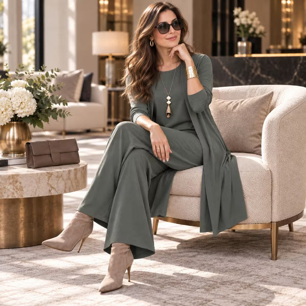 3-Piece Outfit Set Round Neck Tank Tops for Women&Neck Top Coat&Wide Leg Pants for Women