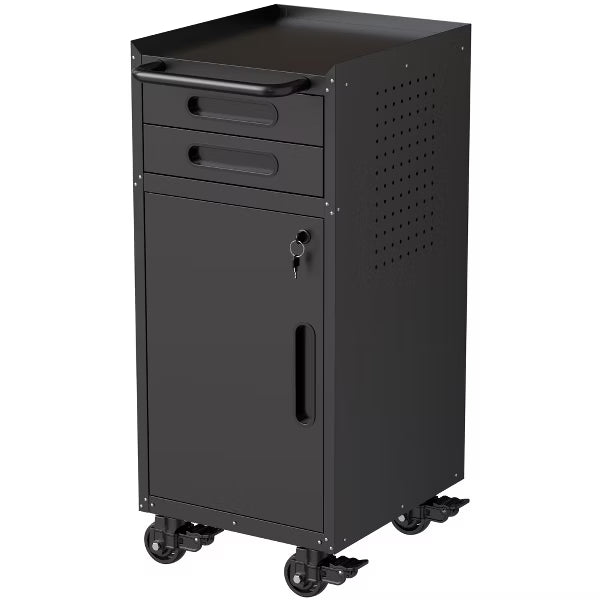 VIYET 34" Narrow Rolling Tool Cabinet with Lockable Door & 2 Drawers, Slim Metal Storage Organizer on Wheels