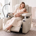 TYBOATLE Swivel Glider Recliner Chair - Biege Faux Leather - Manual Rocker with Adjustable Footrest & Remote Control for Nursing
