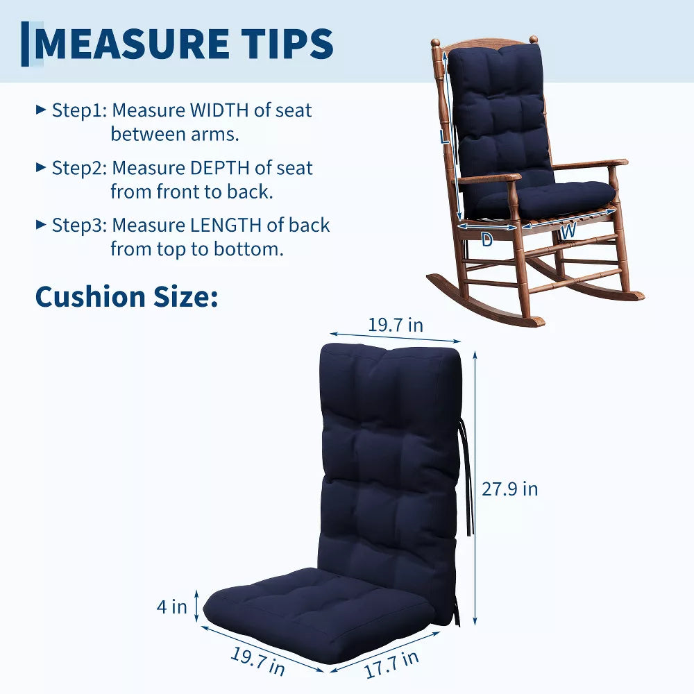 Garvee Rocking Chair Cushion, Tufted Thick Seat, Ties, Waterproof, High Back, Patio