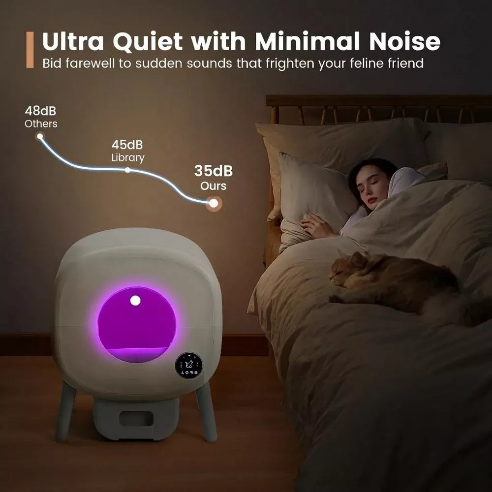 Cumrige Large Capacity Automatic Cat Litter Box Self Cleaning for Multiple Cats with App Control and Safety Protection.