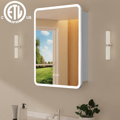 20"x28" Medicine Cabinet with LED Mirror for Bathroom, Surface/Recessed Mount, Defogger, Memory, 3-Color Lighting, USB & Outlet,ETL Certified,L