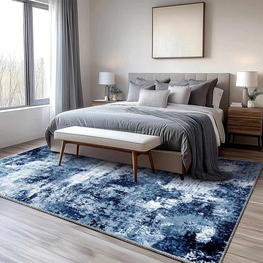 LOVEVOOK 5x7 Feet Living Room Rug, Blue Abstract Area Rugs Machine Washable Carpet Non-Slip Indoor Vintage Rugs for Bedroom, Dining Room