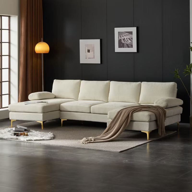 Karl Home |110 in. W Pillow Top Arm 3-Piece U-shaped Chenille Sectionals in Beige