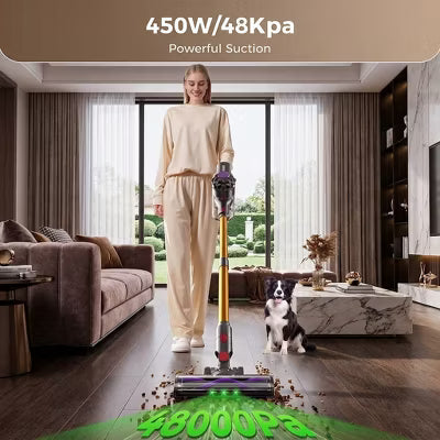 Cordless Vacuum Cleaner, 450W/40Kpa Vacuum Cleaners for Home, 60Mins Stick Vacuum Lightweight Vacuum for Hard Floors Carpet Pet Hair