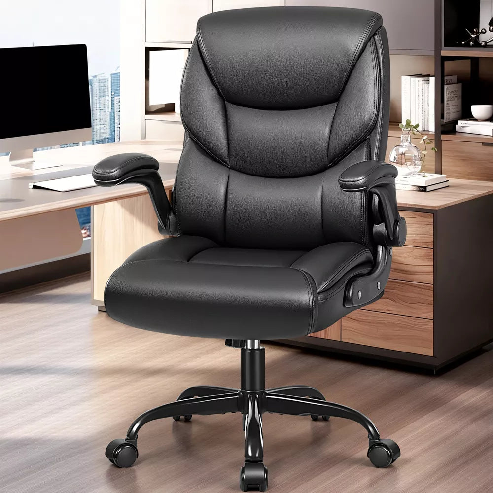 KERDOM High Back Leather Executive Office Chair, Ergonomic Lumbar Support, 400 lbs Heavy Duty, Adjustable Height Swivel Desk Chair,Black