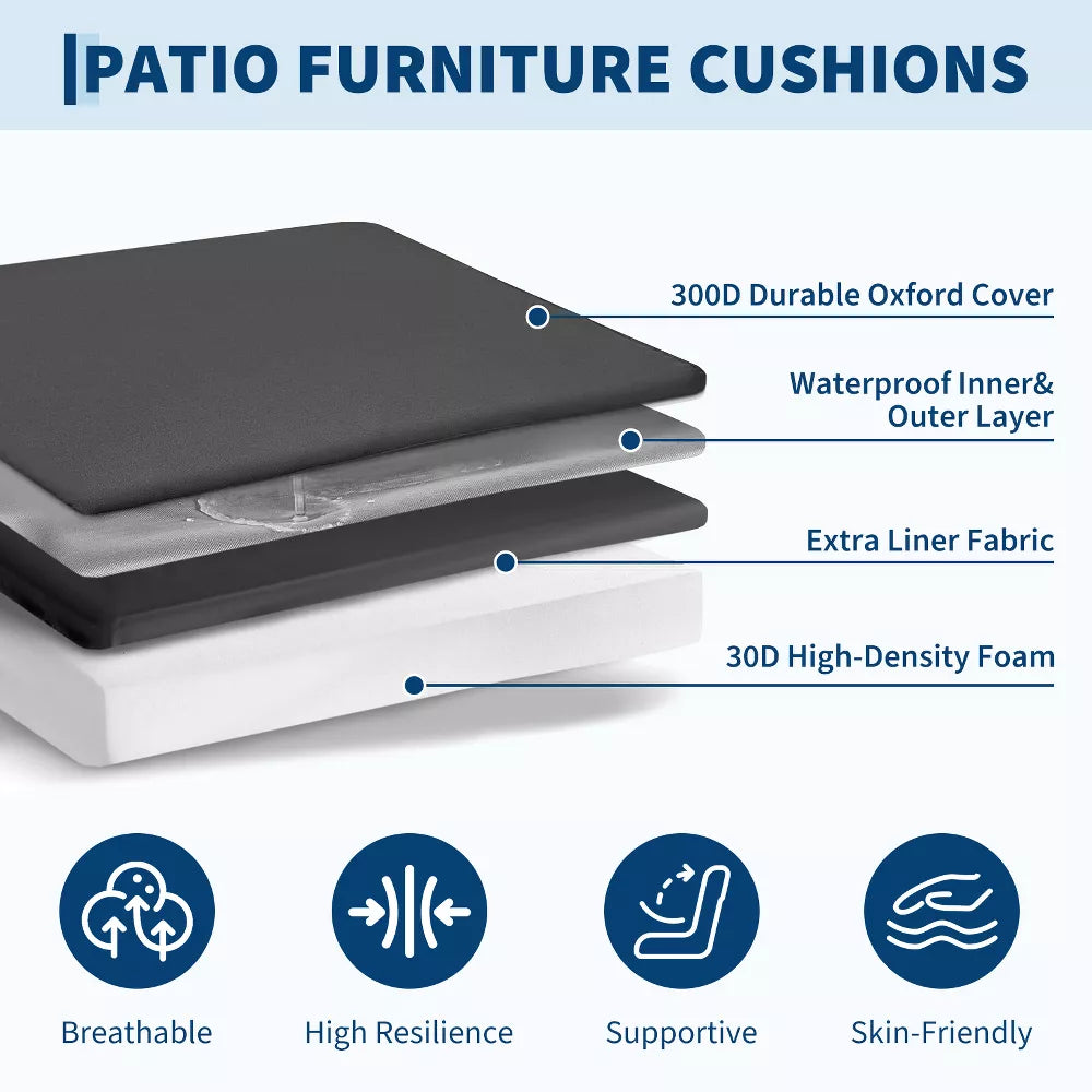 Garvee 48x21x3 Outdoor Chaise Cushion, Waterproof, High Elasticity, Non-Slip, Patio