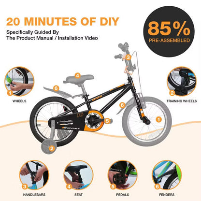 Hykolity 16 Inch Kids Bikes Boy Girl BMX Style Bicycle Ages 4-7 Years Old Coaster Brake Sport Cycling Child Bike with Trainning Wheel White