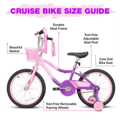 Hykolity Kids Bike 14-Inch Girls Bicycle For Ages 3-5 Adjustable Saddle Coaster Brakes Training Wheels Doll Seat Streamer Basket Pink