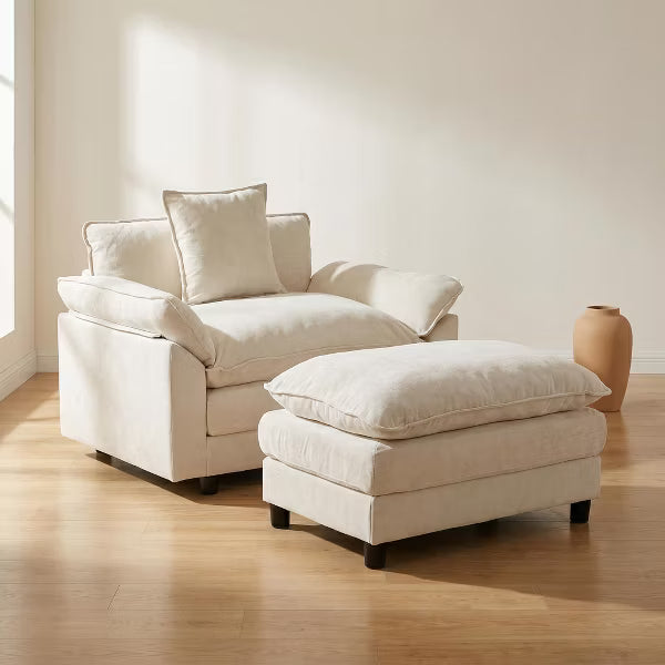 44.5" Modern Upholstered Chenille Accent Chair and Ottoman, Comfy Living Room Club Chair, Cozy Reading Armchair for Bedroom