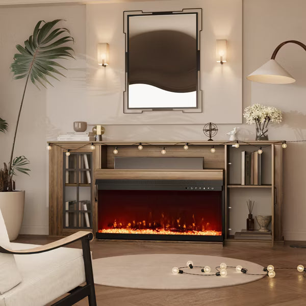 EROMMY 70" TV Stand for TVs up to 80" with Fireplace Included
