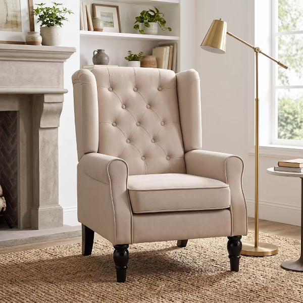 Mid-Century Modern Wingback Accent Chair, Flannel High Back Armchair & Reading Chair with Thick Cushion for Cozy Living Room Bedroom, Seasonal Upgrade